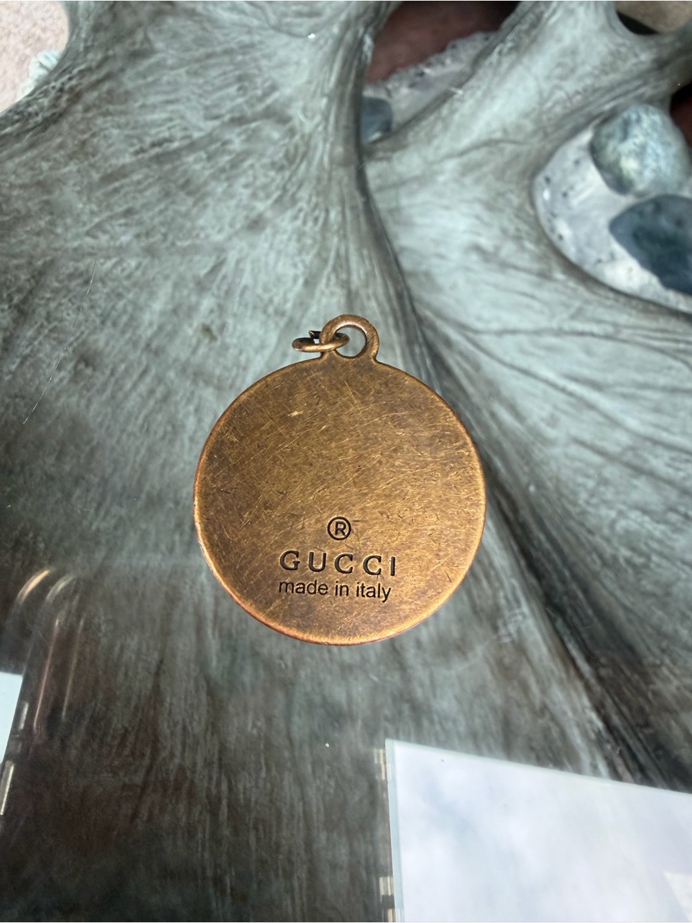 Gucci Stamped Yellow Enamel Bee Pendant Zipper Tag Antique Brass Finish - Picture 3 of 6